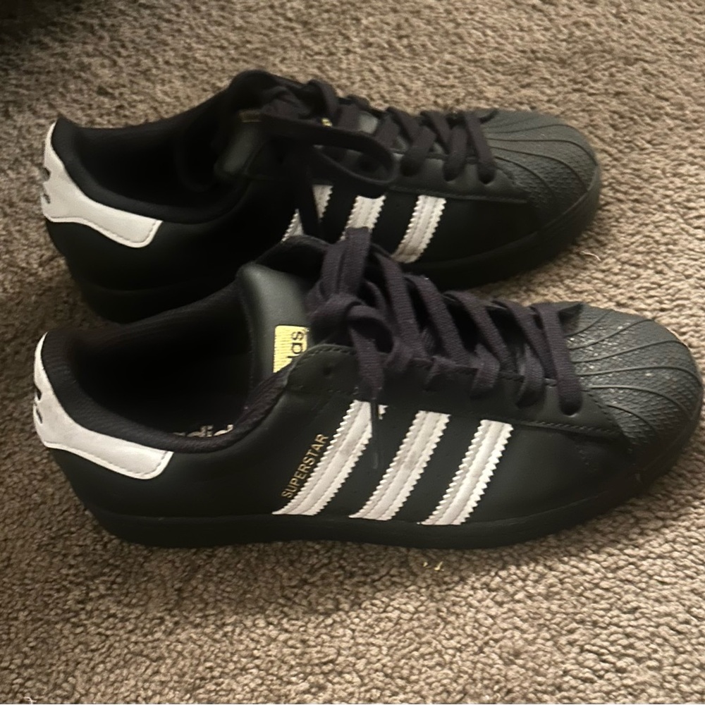 Adidas Kids Black and White Shell Toe Sneakers